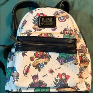 Loungefly x Marvel Mini Backpack - Cream with Marvel characters